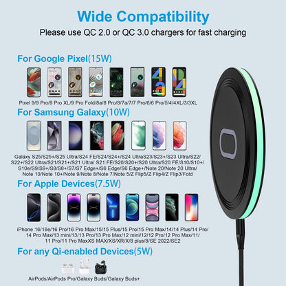 Pixel 10a Wireless Charger Pad, 15W Fast Wireless Charging Pad with Adapter for Google Pixel 9 9a 9 Pro Fold 8a 7a, iPhone 16 15 14 13 Pro Max, Samsung Galaxy S26 S25 Ultra S24 FE S23+ Note20 Ultra