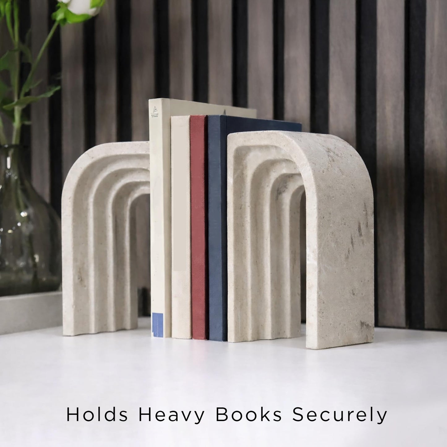 Decorative Bookends for Shelves – Heavy Duty Book Ends for Heavy Books, Stone-Inspired Composite Bookends, Non-Slip Base, Modern Home Office Decor, Gift Box Included, Set of 2