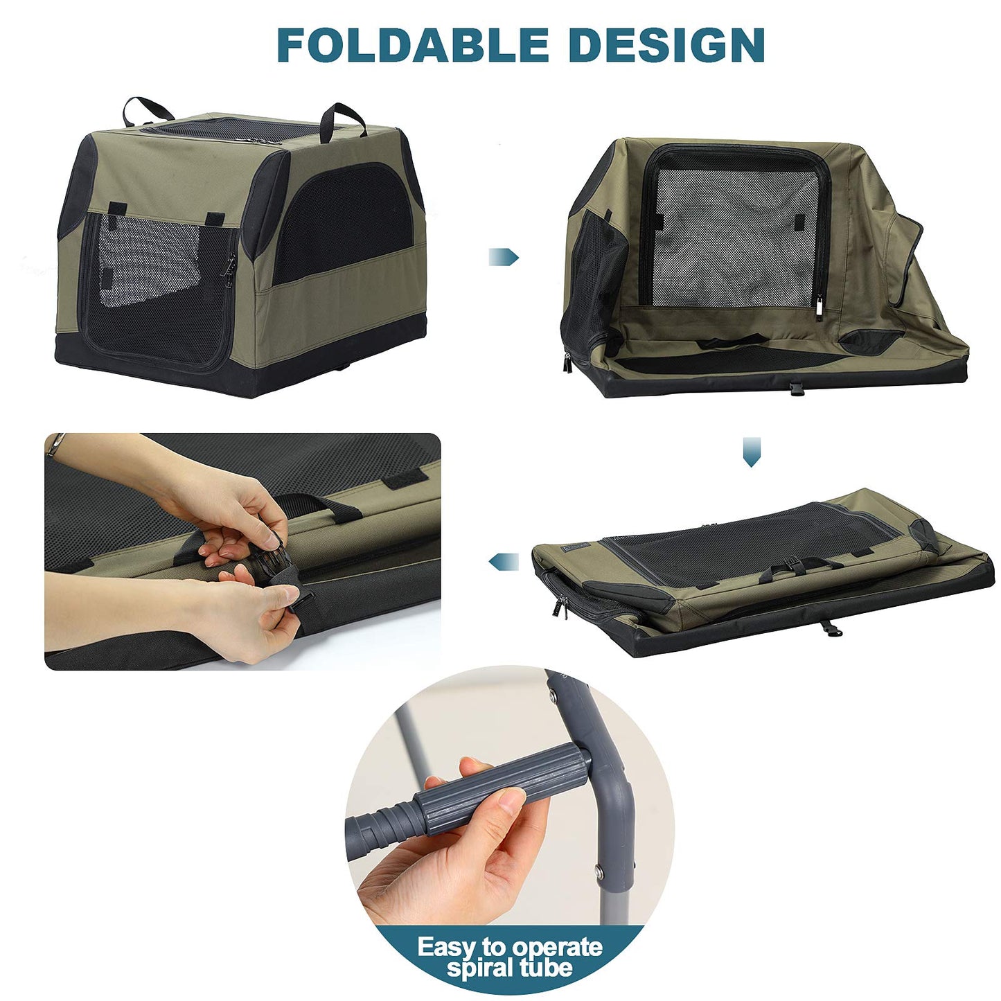 Petsfit Dog Travel Crate for Car, Easy On The Go, Easy to Stow, Adjustable Compatibility, Indoor and Outdoor Lightweight Soft Dog Carrier for Car 76 cm L x 50 cm W x 49 cm H Green