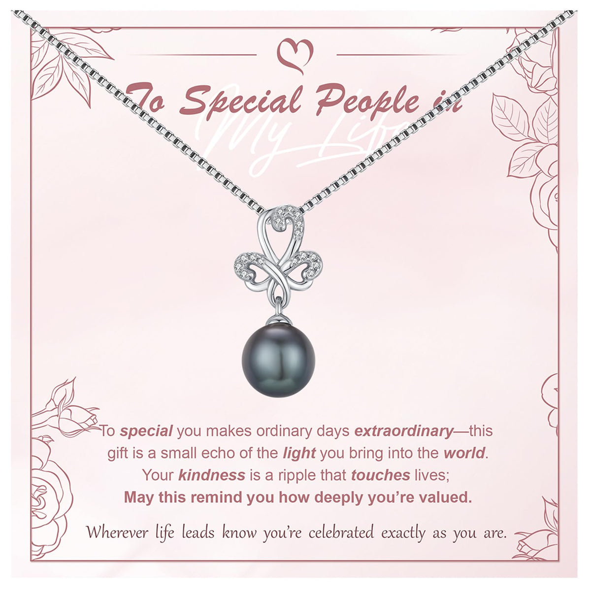 KANNSOAR Tahitian Black Pearl Necklace 18K White Gold Plated Sterling Silver Four Leaf Clover Pendant for Wedding Anniversary Birthday Jewelry Gifts for Women Wife Mom Lover Girlfriend