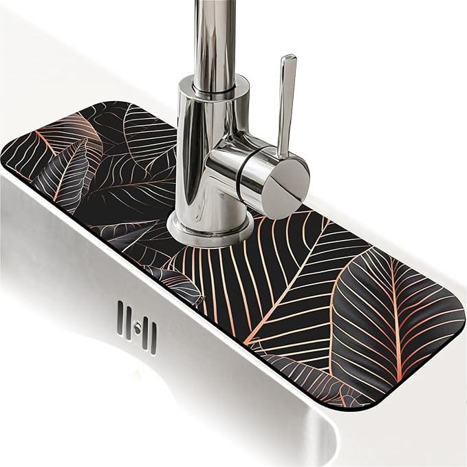 Kitchen Sink Splash Guard，Black cat hiding in jungle Faucet Mat Sink