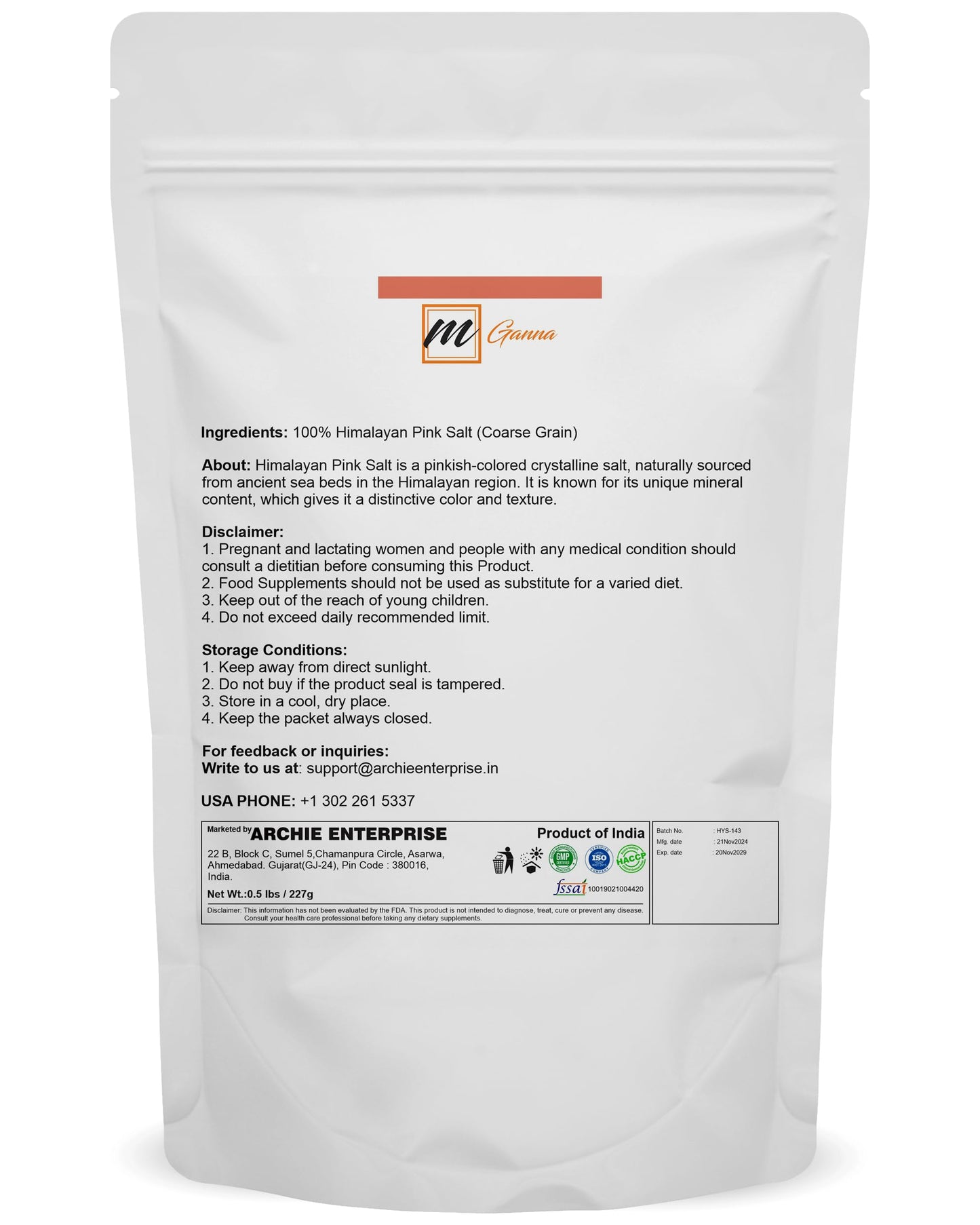 mGanna 100% Natural Himalayan Pink Salt Granules - Use as Cooking or Bath Salt 227 GMS / 0.5 lbs