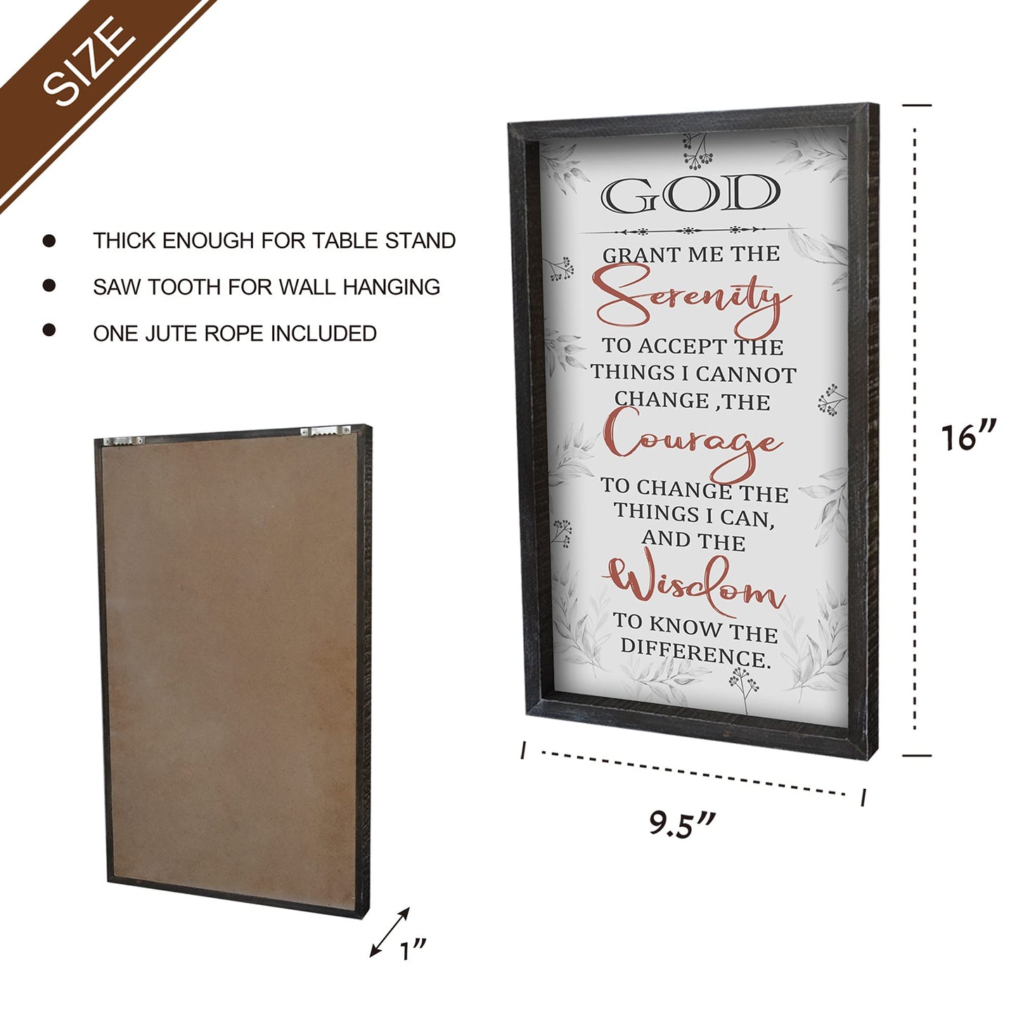 Buecasa Farmhouse God Serenity Prayer Wall Decor Sign - Religious Bible Verse Wall Art with Rustic Solid Wood Frame16x9.5 Inches Vertical