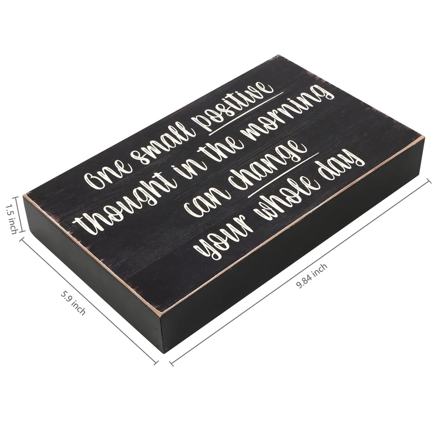 Esur Positive Thought Home Office Desk Wooden Box Sign Decor - Inspirational Shelf Wall Decoration Accessories for Women, Black