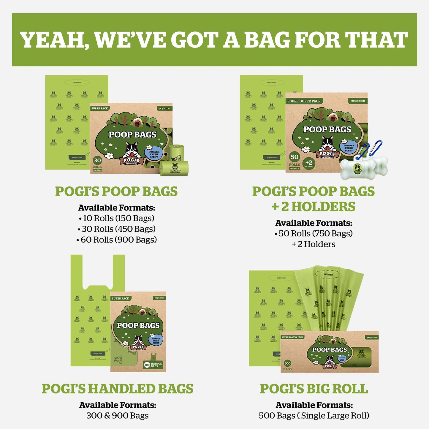 Pogi’s Dog Poo Bags – 750 Bags (50 Rolls) with 2 Dispensers – Biodegradable, Leak-Proof, Extra Strong