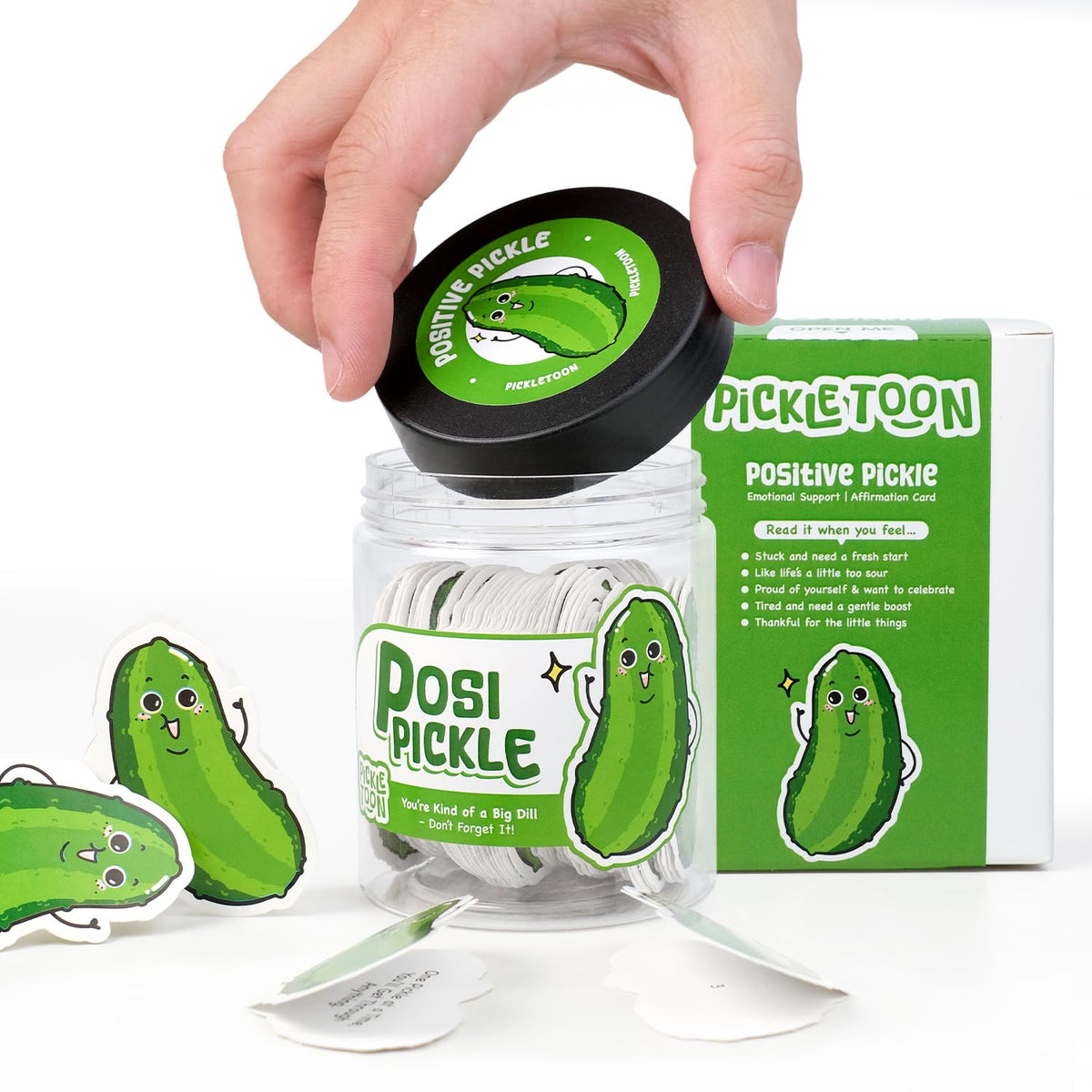 Emotional Support Positive Pickle Jar (POSI PICKLE) Read This When Affirmation Jar, 60 Daily Encouragement Cards, Funny Decorative Gift, Mental Health & Self Care Gifts for Women, Stocking Stuffers