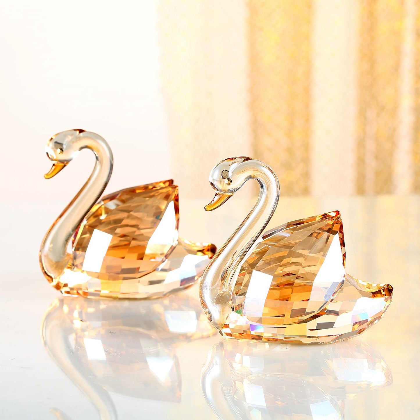 DOJOZ Crystal Swan A Pair Sparkle Valentines Day Sweet Gifts Figurine Collection Paperweight Table Centerpiece Ornament (Gold)