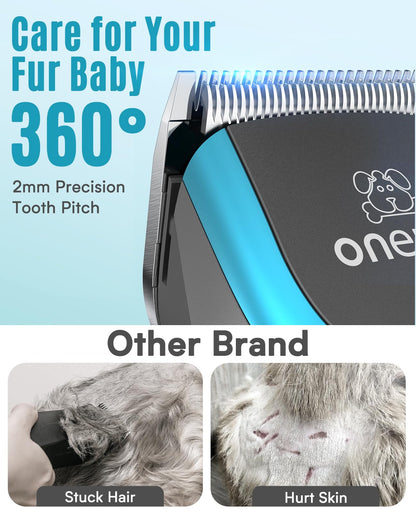 oneisall Dog Clippers Professional for Thick Hair, Heavy-Duty Dog Grooming Clippers with Detachable Metal Blade, Cordless Pet Shaver for Cockapoo Poodles