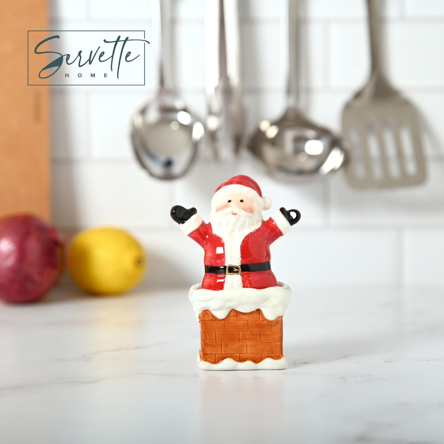 Christmas Holiday Salt and Pepper Shaker Set - Santa and Chimney