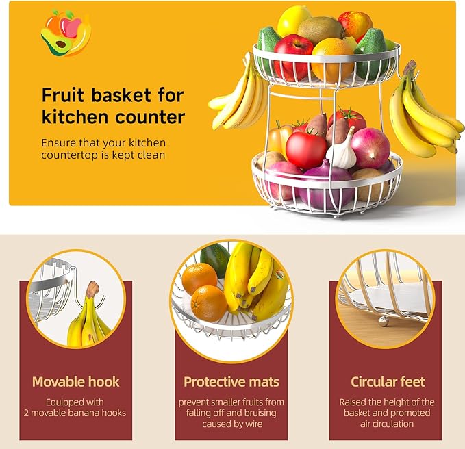 2 Tier Fruit Basket for Kitchen Counter