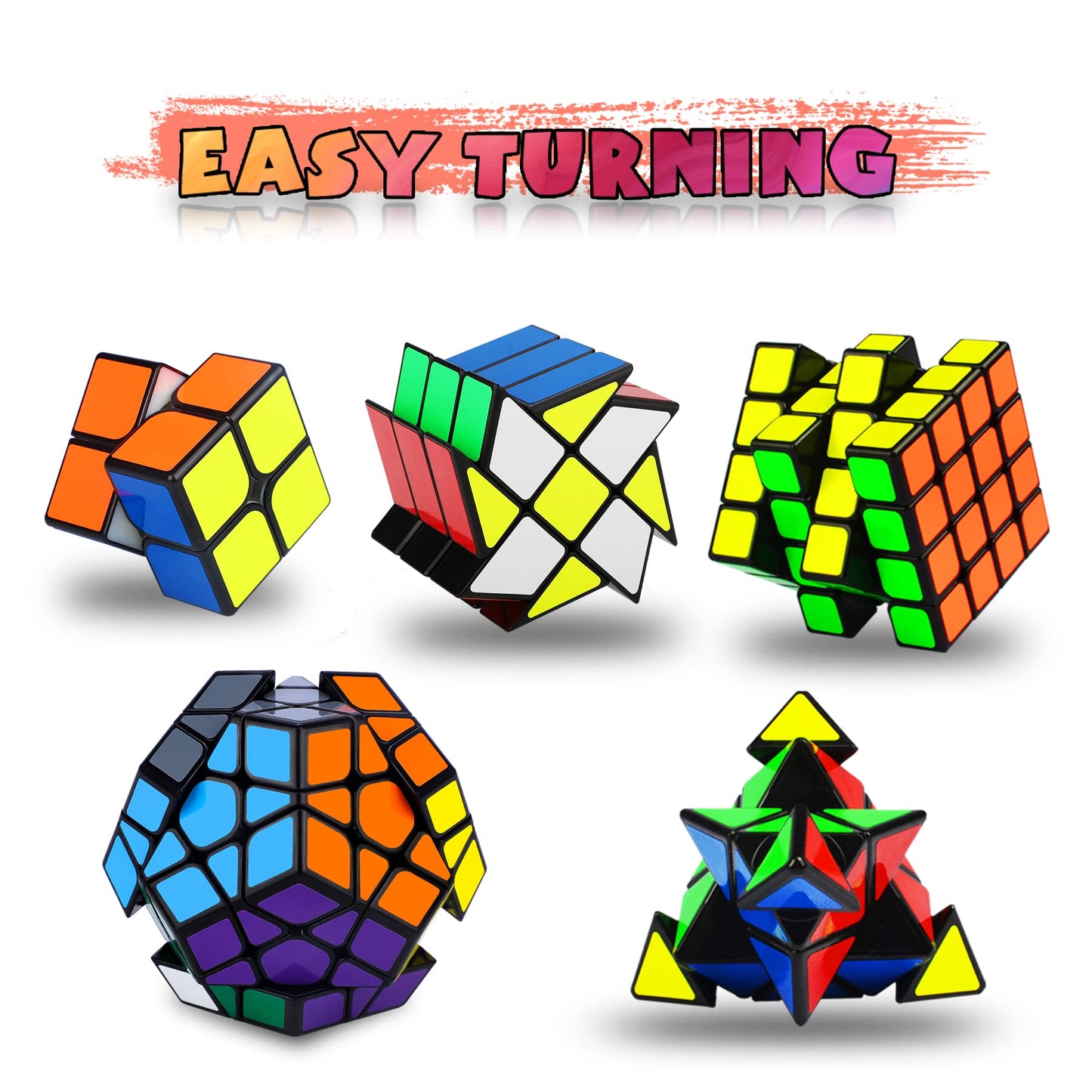 Coolzon 5 Pack Speed Magic Cubes, Magic Speed Cube Set 2x2 4x4 Fenghuolun Pyraminx Pyramid Megaminx Fenghuolun Puzzle Cube Toy for Children & Adults 8 Years & Up