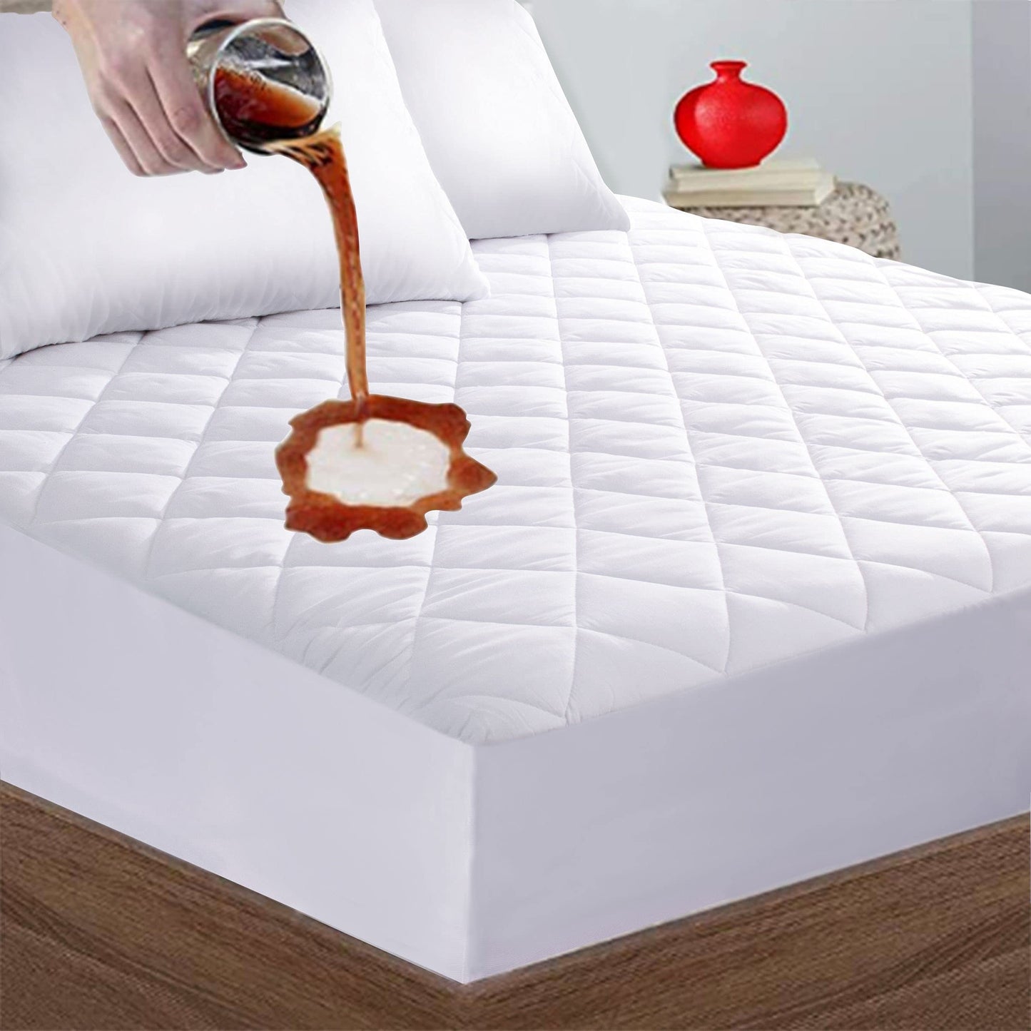 Safe and Sound Quilted Fitted Mattress Pad Cover, Waterproof Mattress Protector, Deep Pocket Elastic Fits Up to 18'', Breathable Soft Alternative Filling Mattress Pad California King