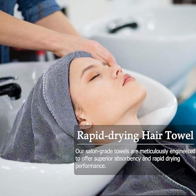 Grey Salon Towels, Super Soft and Absorbent Microfiber Hair Towel