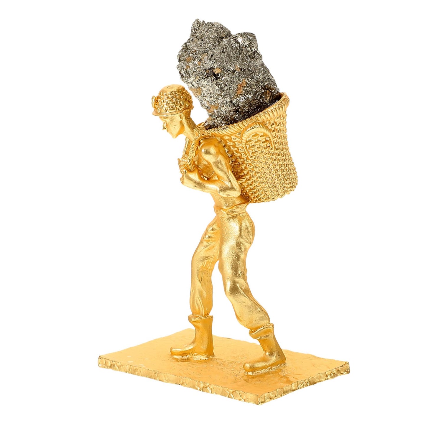 IMIKEYA Natural Pyrite Miner Figurine Unique Irregular Stone Ornament for Home and Office Decor Delicate Mineral Statue for Desktop Decoration and Collection