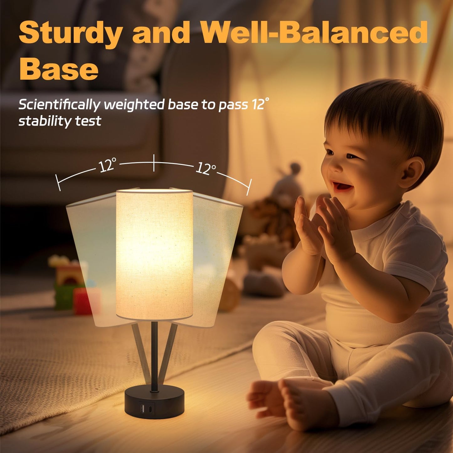 STANBOW Bedside Lamps, Touch Lamp Bedside with USB A+C Charging Ports, 3-Way Dimmable LED, Table Lamp for Living Room Bedroom Gift with Beige Shade-Black Base (LED Bulb Included)