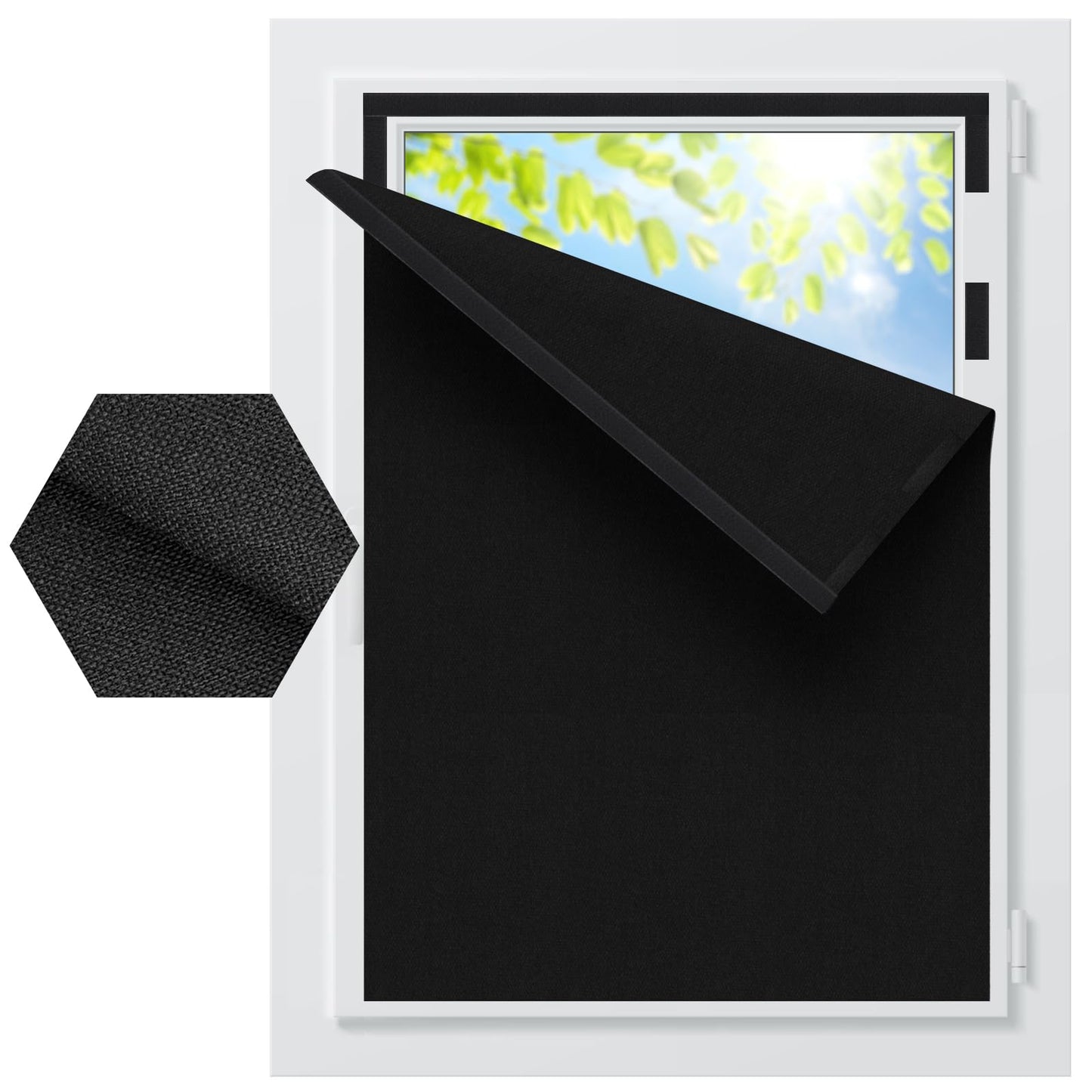 BKSAI Window Blackout Curtains Fabric Cotton-Linen Look for Travel RV Bedroom Black Out Window Cover no Drilling Portable Blackout Shades Night Shift Friendly Cuttable 57X39 inch