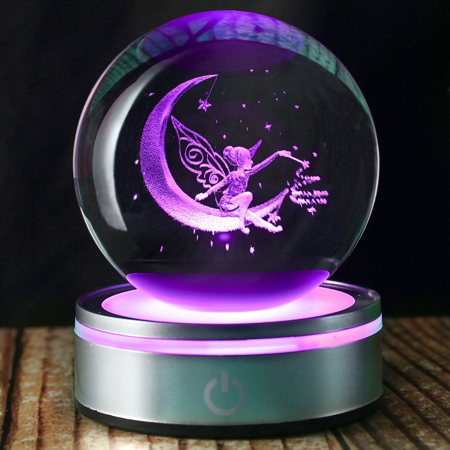 Goutangen 3D Crystal Ball Moon Decor Light Fairy Gifts for Women Girls Fairy Lovers, Laser Engraved Glass Sphere Fairy Figurine for Adults on Birthday Christmas - 80mm
