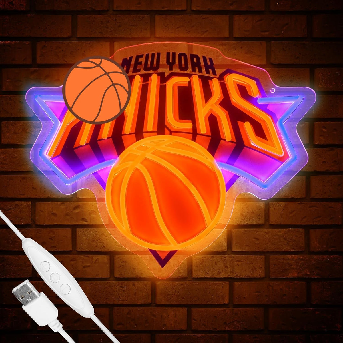Basketball Team Neon Sign, Sport Light Up Dimmable New Yok Basketball Team Logo Hanging USB Powered Led Neon Sign for Wall Decor, Bedroom, Man Cave, Party, Birthday Party Christmas Merch Deco Gift for Boys New Yok Fans
