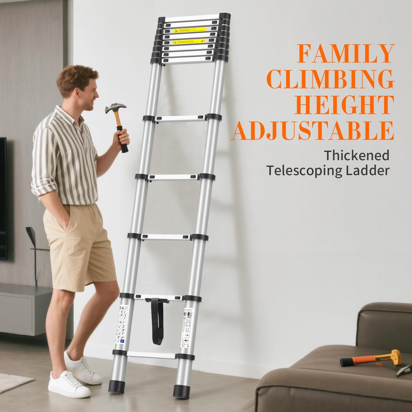 16.5FT Telescoping Ladder, 330lb Capacity Aluminum Heavy-Duty Extension Ladder with Anti-Slip Steps for Secure Attic Access, Roof, and Home Renovation Projects