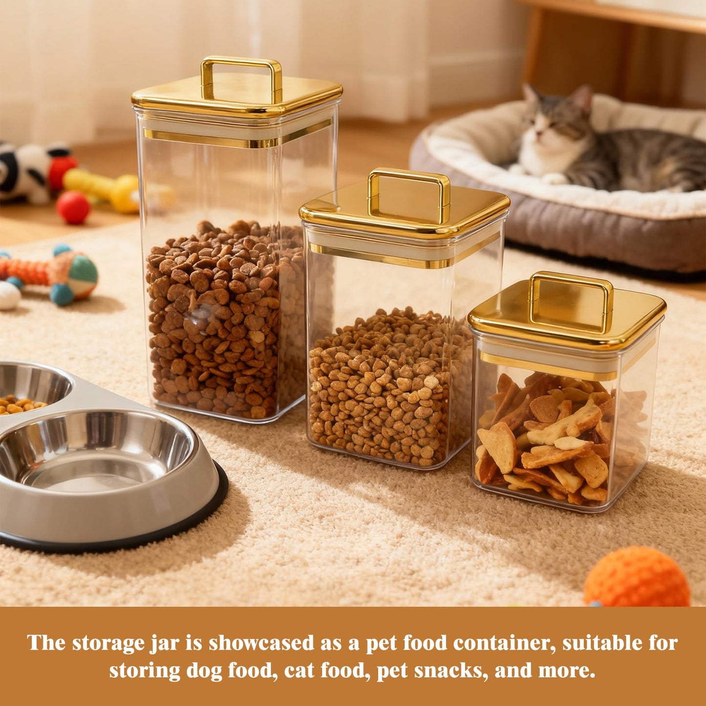 Clear Acrylic 3-Pack Apothecary Jars with Gold Lids Airtight Decorative Containers for Bathroom, Kitchen & Home Elegant Canisters for Cotton Pads, Bath Salts & Snacks