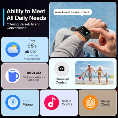 Smart Watches for Women Men, 2025 Smartwatch 1.8'' Alexa Fitness Tracker Smart Watch Compatible for Android iPhone with Bluetooth Call (Answer/Make), IP68 Waterproof Heart Rate/Sleep/SpO2 Monitor 110+
