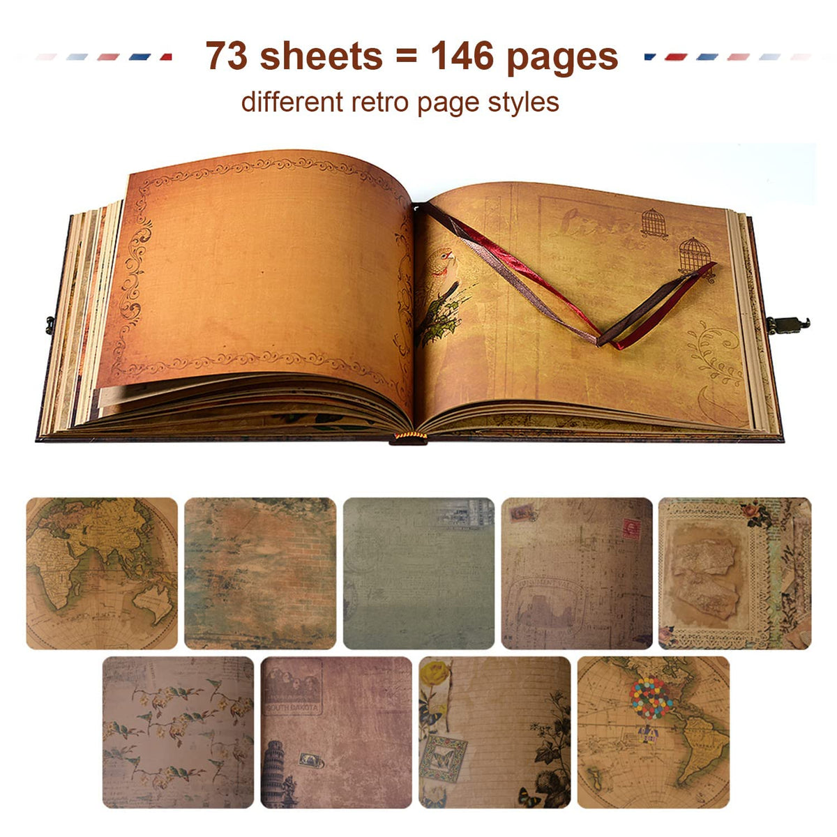 JIMBON Our Adventure Book Scrapbook Photo Album Retro Style Embossed Letter Cover Travel Diary Journal Scrap Book Kit For Couples,Memory Book For Anniversary Wedding