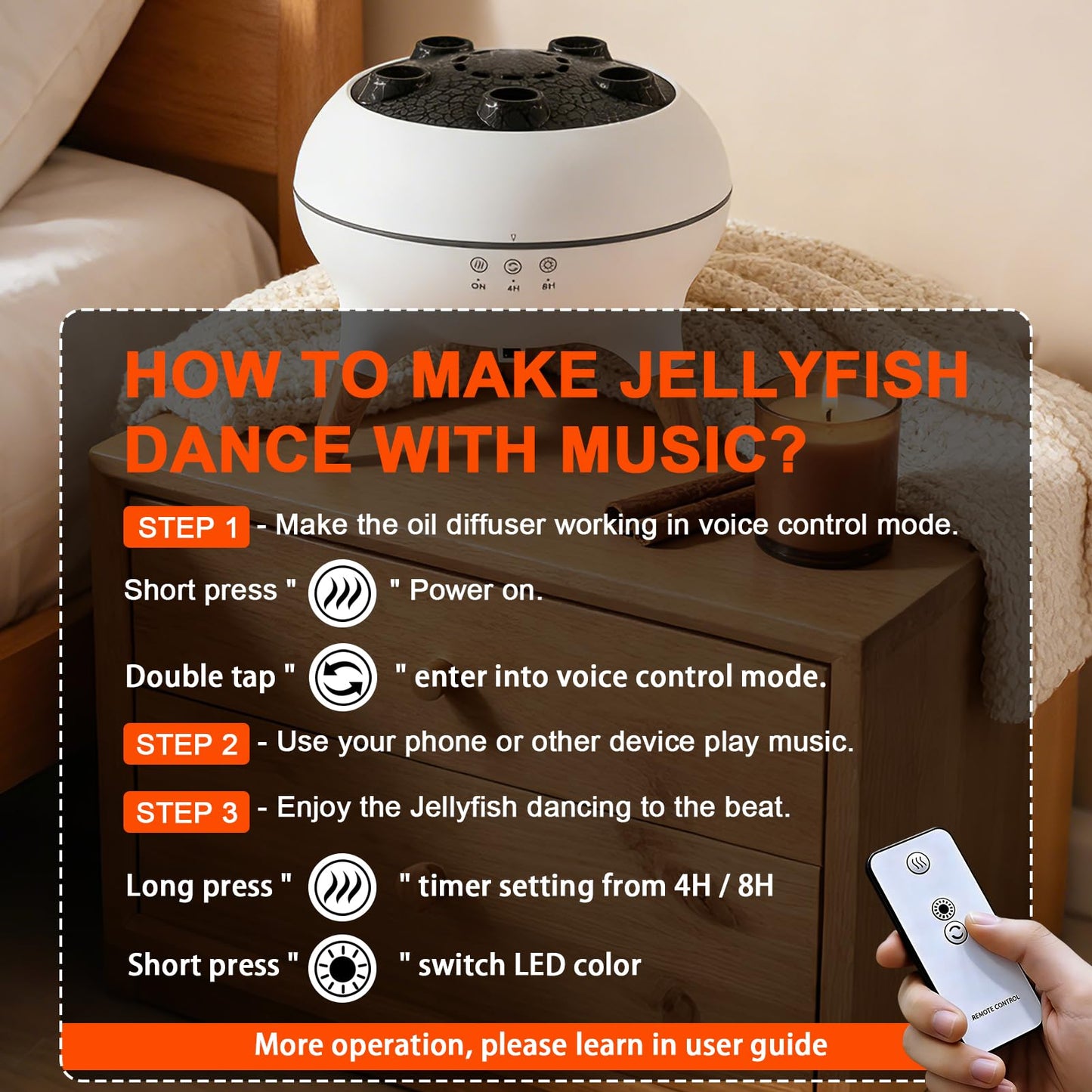Akpsid Essential Oil Diffuser 250ML,Jellyfish Diffuser Air Humidifiers Sound Pickup Ultrasonic Aromatherapy Diffuser Remote Control 7 Color Lights for Home Bedroom Office Hotel