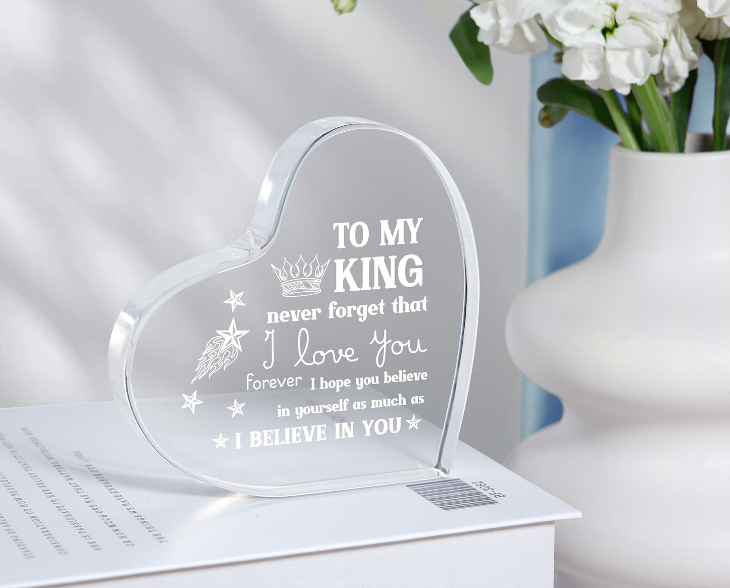 Valentines Day Gifts for Him Boyfriend Husband, Mens Valentines Day Gifts, Anniversary I Love You Gifts for Him, Men's Heart Shaped Acrylic Block -Fathers Day Birthday Gifts for Husband