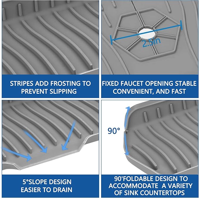 Kitchen Sink Splash Guard Gen2-30" x 6'' Silicone Sink Mat Splash Guard fit