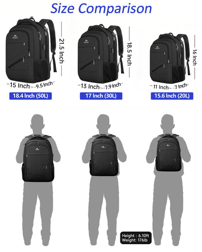 MATEIN Travel Laptop Backpack,17 Inch Business Large Backpack Bag With USB Charging Port, Water Resistant Work Rucksack Anti Theft Lightweight for College High School Men Women Casual Daypack, Black