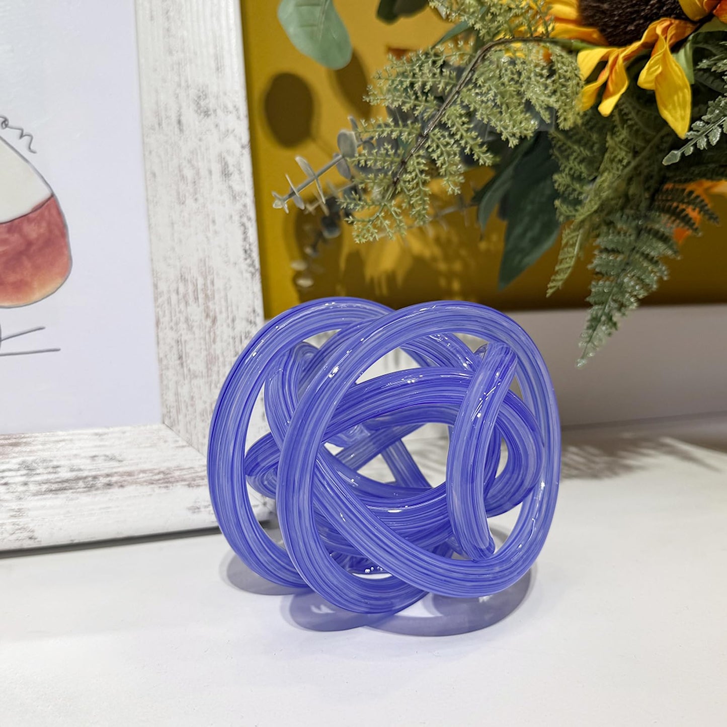 ORRFIDDY Glass Knot Teal Decor Ball - 5 Inch Hand Blown Infinity Sculpture Orbit Home Decor Table Decoration Interio Art