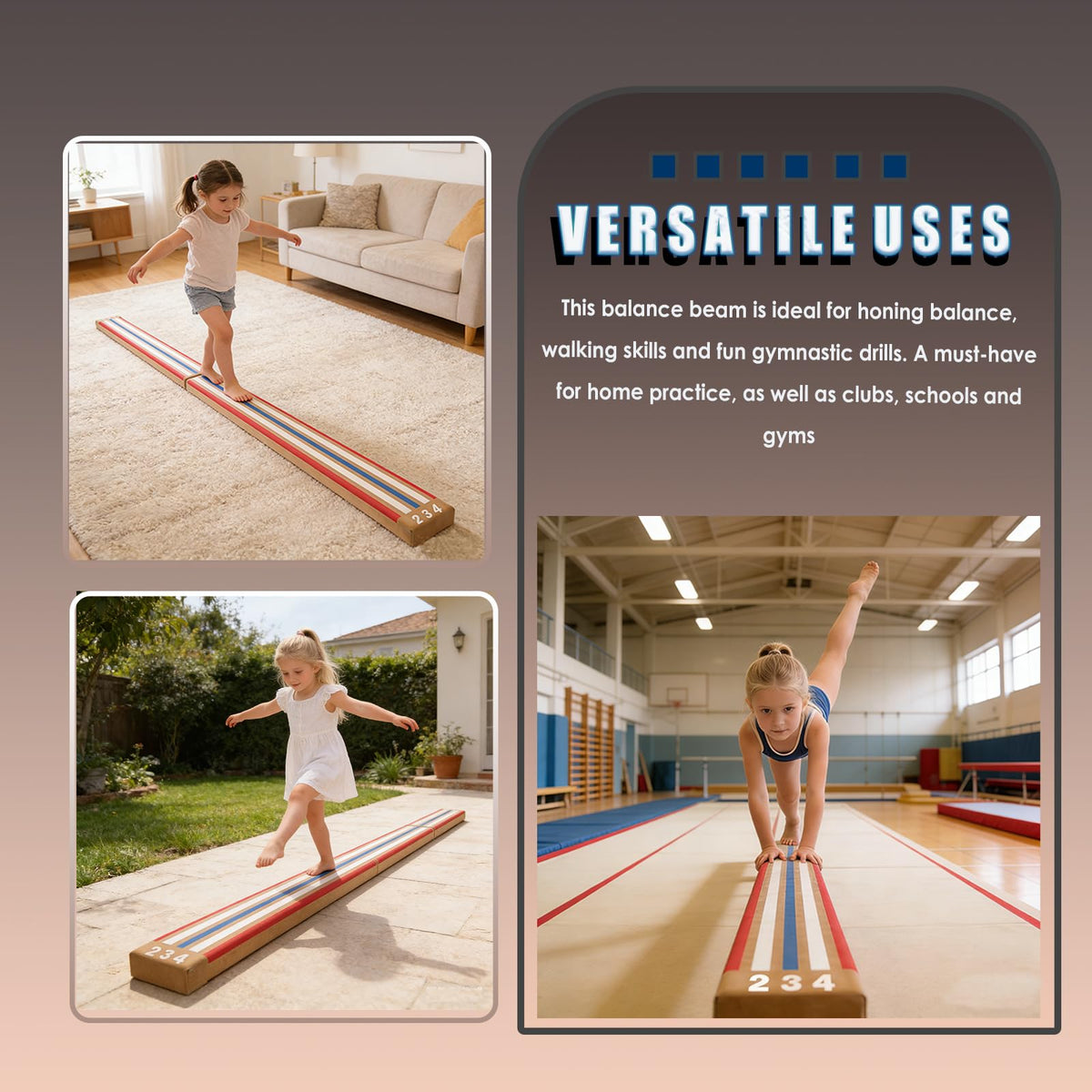 Jernoy 8 FT Folding Beam Gymnastics, Non-Slip Floor Balance Beam with Laser Guide for Kids, Beginners & Professional | Home, School, Gym Training Equipment