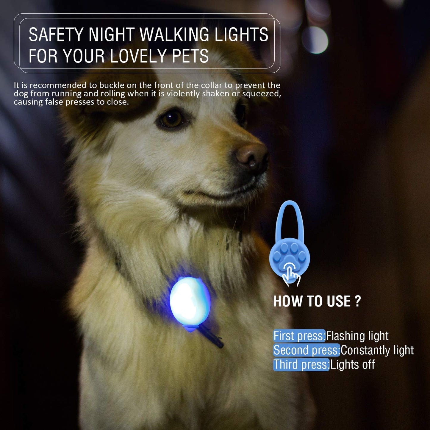 iPobie 5 Pieces Dog Safety Collar Silicone LED Flashing Light Pendant for Runners, Night Walks