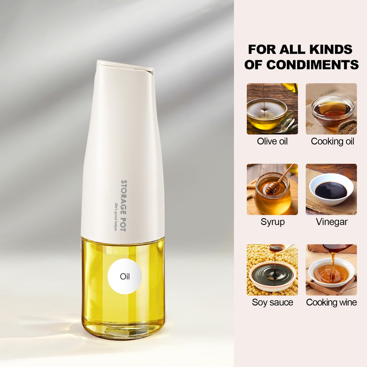 YARRAMATE 2Pcs Large Capacity Aesthetic Olive Oil Dispenser for Kitchen, 500ml /17oz Cooking Glass Vinegar Drizzler, Leak Proof Oil Bottle, Non-Drip Soy Sauce Dispenser, Oil Pourer&Labels(White&Black)