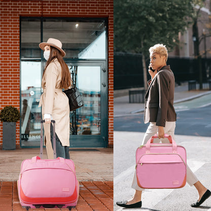 MATEIN Laptop Bag on Wheels for Women, 17 Inch Laptop Case Travel Rolling Briefcase Womens Computer Case Ladies Lightweight Office Bag Carry on Suitcase for Flight, Airplane, Pink