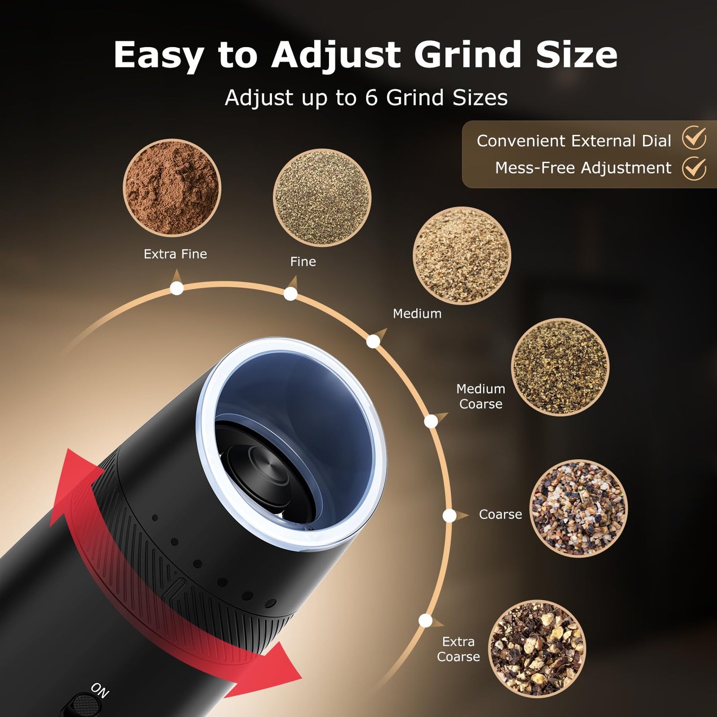 Bonsenkitchen Gravity Electric Salt and Pepper Grinder Set,Type-C Rechargeable Automatic Grinder With 6-Level Coarseness Adjustment, LED Light, 135ML Large Capacity for Kitchen, BBQ & Camping
