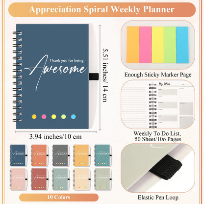 10 Sets Employee Appreciation Gift Bulk for Nurse Teacher Thank You Being Awesome Weekly Planner Notebook Pen Sticky for Staff Admin Professional Volunteer Coworker Graduation (Plastic,Bright Colors)