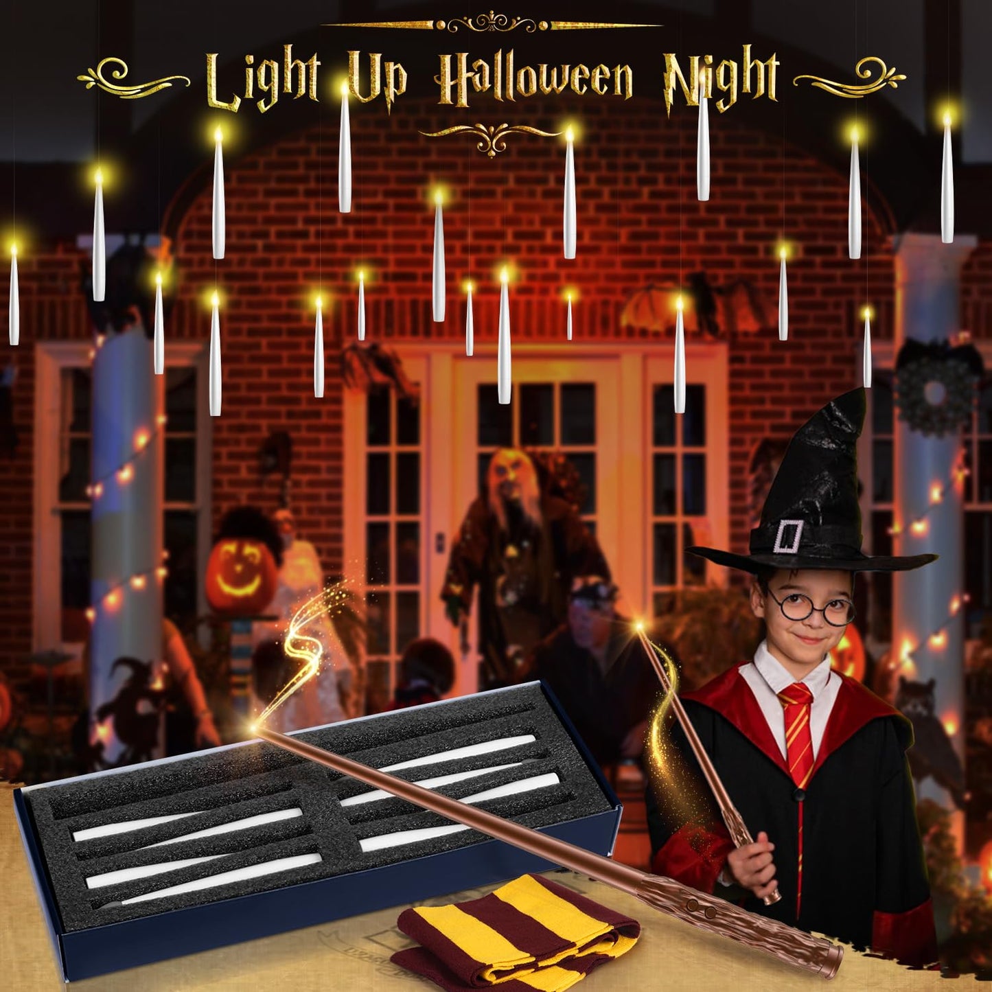 TLPUHU Floating Candles with Wand - Christmas Decorations Magic Flameless Candles Flickering Warm Light LED Hanging Candle Remote, Battery Operated Candles for Christmas Outdoor Indoor Party Decor