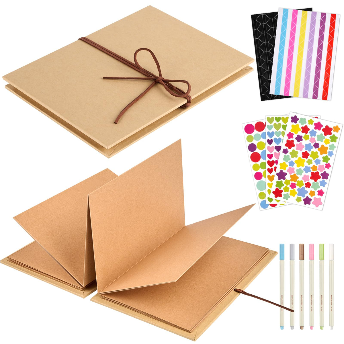 Mauproy 6 x 8 Inch Small Scrapbook Album with Brown Pages, Stretchable Folding Photo Album with DIY Accessories Kit, Hardcover Memory Book Accordion Adventure Scrapbook