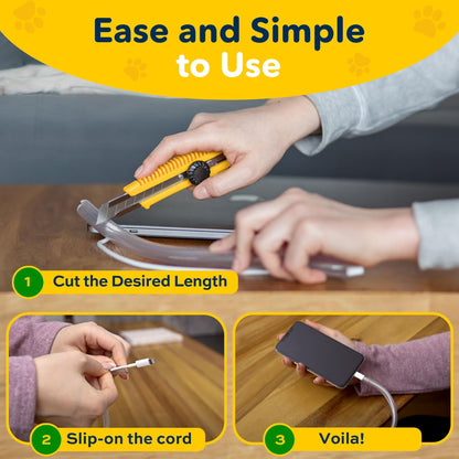 PROTECTO 2-Pack Wire Protector from Pets | Clear Cable Tube Animal Proof - 2.15m Odor-Free Cat & Dog Chew Resistant Floor Cable Cover | Plastic Cord Organiser for Power, Lightning, RCA & HDMI Cables