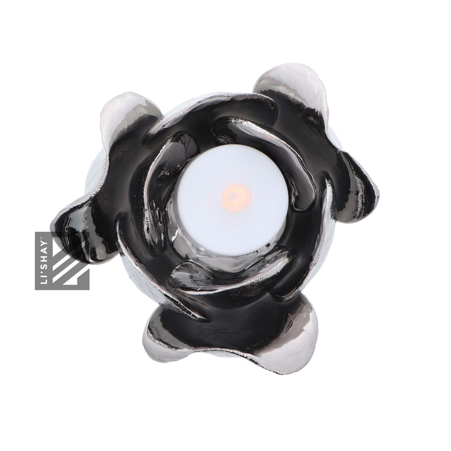 Silver Metal Tealight Votive Flower Candle Holder - Shiny