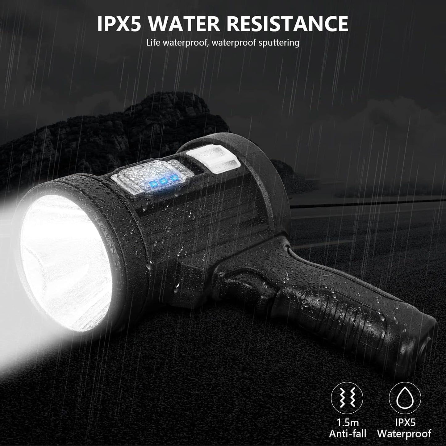 MIXILIN Rechargeable Spotlight, 90,000 Lumens Handheld Hunting Flashlight Led Spot Light with Cob Light and Solar Panels, Lightweight and Super Bright Spotlight for Hunting Boating Camping