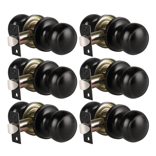 KNOBWELL 6 Pack Matte Black Door Knob - Round Interior Door Handles for Hallway & Closet, Non-Locking Passage Door Knobs with Durable Lockset, Easy Install