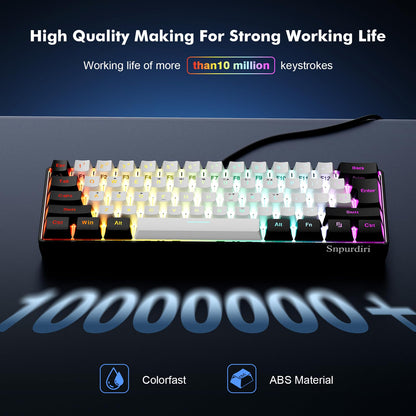 Snpurdiri 60% Wired Gaming Keyboard, RGB Backlit,Ultra-Compact Mini Keyboard with Detachable Cable,Black and White Color
