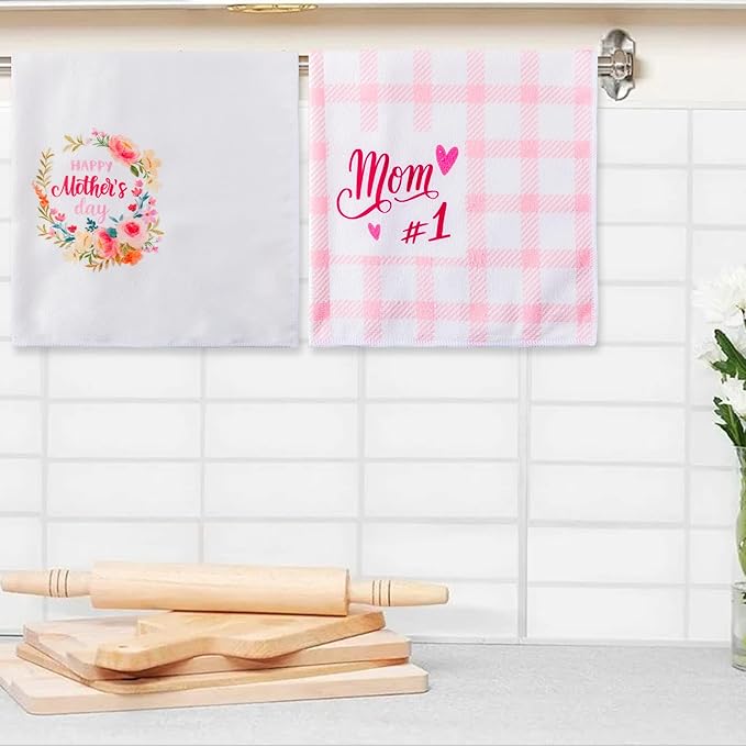 R HORSE 5Pcs Best Mom Kitchen Dish Towel Set Mother Pink Floral Absorbent