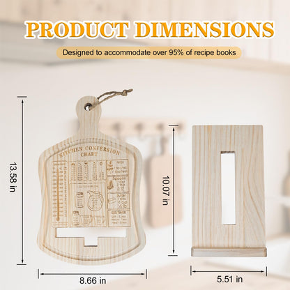 GoShambar Cookbook Stand for Kitchen Counter, Recipe Book Holder with Kitchen Conversion Chart, Wood Cook Book Holder