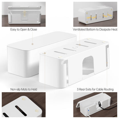 YECAYE 2 Pack Cable Management Box, Pet Friendly Cable Box Organizer for Home & Office, Child-Proof Floor Cord Cover, Cord Management and Cord Hider, White