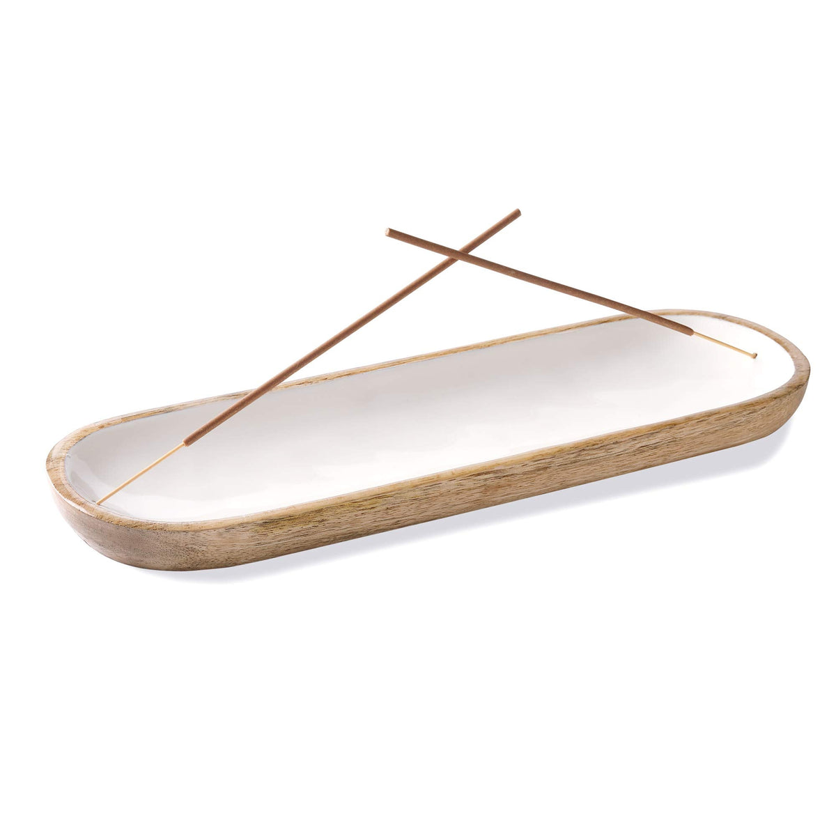 Folkulture Incense Holder for Home | Modern Incense Burner or Insence-Stick Holder for Gifts| Mango Wood Incense Tray Trough for Sticks 12 x 4 Inches, White