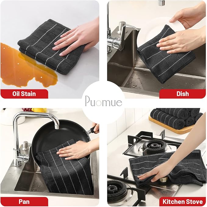 Microfiber Kitchen Towels and Dishcloths Set, 26 X 18 Inch and 12 X 12 Inch
