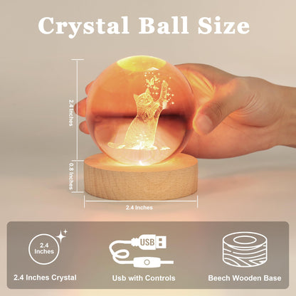 UPSIME Ideal Cat Gifts, 2.4In Cute Crystal Cat Ball Lamp with Wooden Base, Gifts Ideas for Cats Lover, Girlfriend Mom Girl-Christmas, Birthday, Mothers Day, Cute Cats Decor for Home Office Bedroom